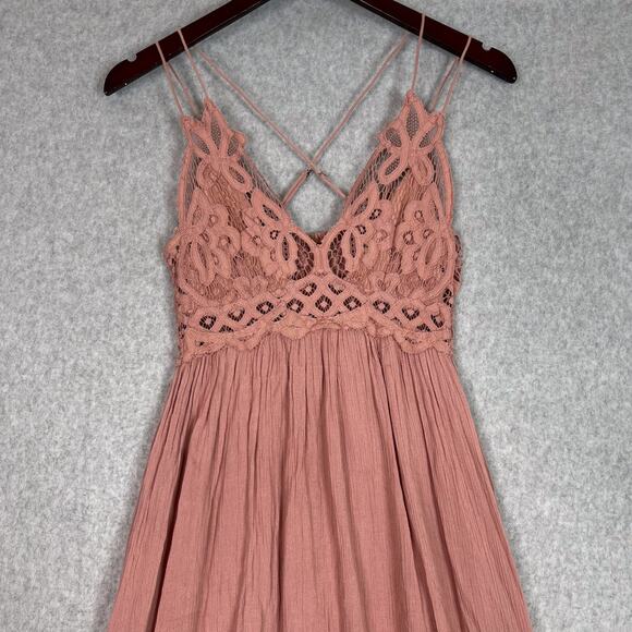 Free People Pink Adella Strappy Maxi Slip Dress Size Small - Picture 1 of 8